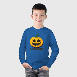 Лонгслив хлопковый детский Тыква с тенью - хэллоуин, цвет: синий — фото 2