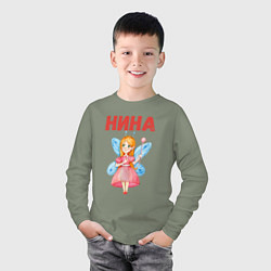 Лонгслив хлопковый детский Нина - девочка с волшебной палочкой, цвет: авокадо — фото 2
