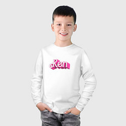 Лонгслив хлопковый детский Кен - объемными розовыми буквами, цвет: белый — фото 2