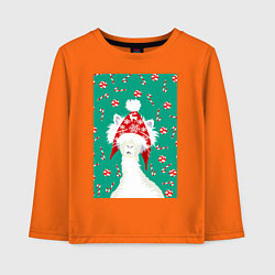 Лонгслив хлопковый детский Лама - альпака в ушанке, цвет: оранжевый