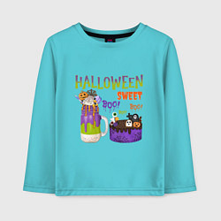Лонгслив хлопковый детский Сладости на хеллоуин, цвет: бирюзовый