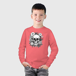 Лонгслив хлопковый детский Skull in flowers from napalm 696, цвет: коралловый — фото 2