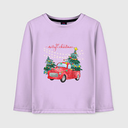 Лонгслив хлопковый детский Красная машинка с елкой, цвет: лаванда