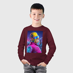 Лонгслив хлопковый детский Профиль Гомера Симпсона - нейросеть, цвет: меланж-бордовый — фото 2