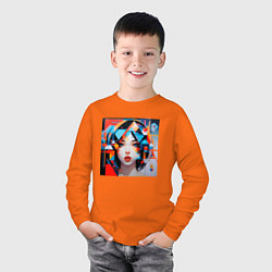 Лонгслив хлопковый детский Девушка яркий арт, цвет: оранжевый — фото 2