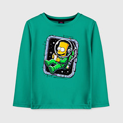 Лонгслив хлопковый детский Барт Симпсон с сэндвичем в космосе - нейросеть, цвет: зеленый