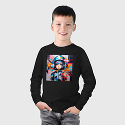 Лонгслив хлопковый детский Девочка-космонавт, цвет: черный — фото 2