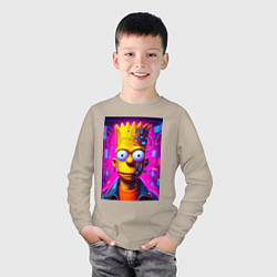 Лонгслив хлопковый детский Портрет Барта Симпсона - киберпанк, цвет: миндальный — фото 2
