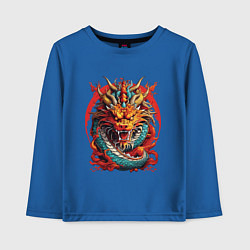 Лонгслив хлопковый детский Китайский дракон в огне, цвет: синий