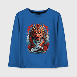 Лонгслив хлопковый детский Китайский дракон в воде, цвет: синий