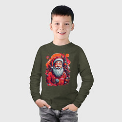 Лонгслив хлопковый детский Санта Клаус, цвет: меланж-хаки — фото 2