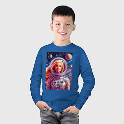 Лонгслив хлопковый детский Красавица Барби в космосе - нейросеть, цвет: синий — фото 2