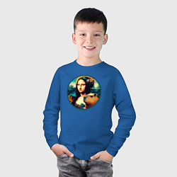 Лонгслив хлопковый детский Ai art - Мона Лиза с капибарой, цвет: синий — фото 2