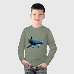 Лонгслив хлопковый детский Акула портрет, цвет: авокадо — фото 2