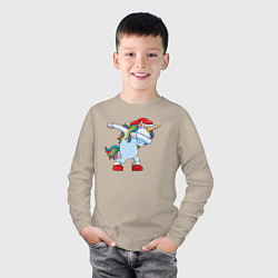 Лонгслив хлопковый детский Санта единорог, цвет: миндальный — фото 2