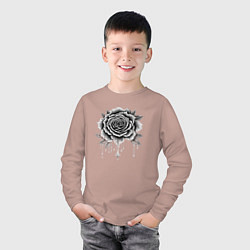 Лонгслив хлопковый детский Черно белая роза цветы, цвет: пыльно-розовый — фото 2