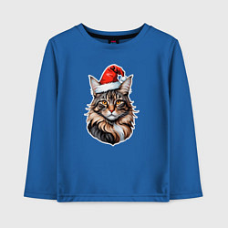 Лонгслив хлопковый детский Кот породы Мейн-кун в новогодней шапке, цвет: синий