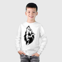 Лонгслив хлопковый детский Воющий волк, цвет: белый — фото 2