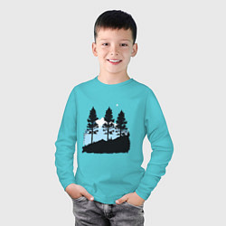 Лонгслив хлопковый детский Графика деревья в горах, цвет: бирюзовый — фото 2