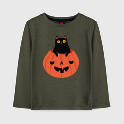 Лонгслив хлопковый детский Котик в тыкве, цвет: меланж-хаки