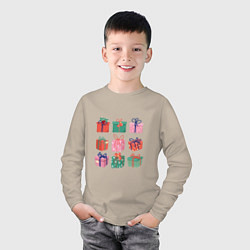 Лонгслив хлопковый детский Подарочные разноцветные коробки, цвет: миндальный — фото 2