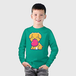Лонгслив хлопковый детский Собачка с сердцем, цвет: зеленый — фото 2