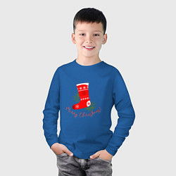 Лонгслив хлопковый детский Рождественский сапожок, цвет: синий — фото 2