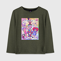 Лонгслив хлопковый детский The amazing digital circus together, цвет: меланж-хаки