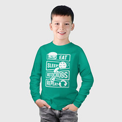 Лонгслив хлопковый детский Еда сон мотокросс, цвет: зеленый — фото 2