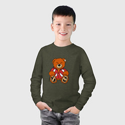 Лонгслив хлопковый детский Медведь Марат в спортивном костюме, цвет: меланж-хаки — фото 2