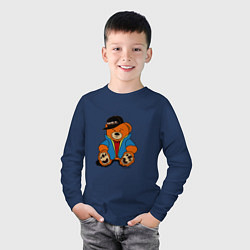 Лонгслив хлопковый детский Мишка Марат в куртке, цвет: тёмно-синий — фото 2