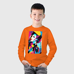 Лонгслив хлопковый детский Angelina Jolie - pop art, цвет: оранжевый — фото 2