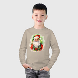 Лонгслив хлопковый детский Бородатый Санта, цвет: миндальный — фото 2