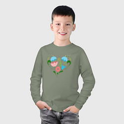 Лонгслив хлопковый детский Цветочное сердце, цвет: авокадо — фото 2