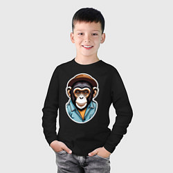 Лонгслив хлопковый детский Портрет обезьяны в шляпе, цвет: черный — фото 2
