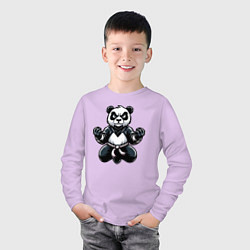 Лонгслив хлопковый детский Панда тренеруется, цвет: лаванда — фото 2