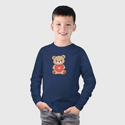 Лонгслив хлопковый детский Медвежонок с сердечком, цвет: тёмно-синий — фото 2