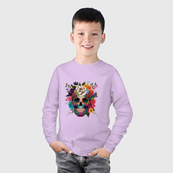 Лонгслив хлопковый детский Череп в ярких цветах, цвет: лаванда — фото 2