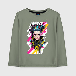 Лонгслив хлопковый детский Портрет девушки Cyberpunk 2077, цвет: авокадо