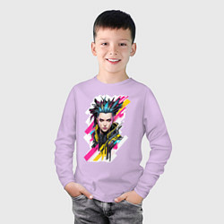 Лонгслив хлопковый детский Портрет девушки Cyberpunk 2077, цвет: лаванда — фото 2