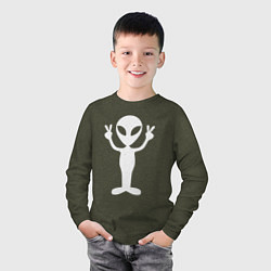 Лонгслив хлопковый детский Peace alien, цвет: меланж-хаки — фото 2