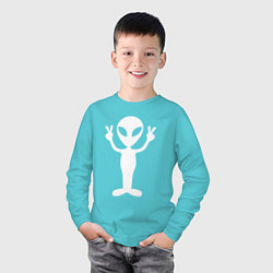 Лонгслив хлопковый детский Peace alien, цвет: бирюзовый — фото 2