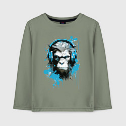 Лонгслив хлопковый детский Обезьяна меломан в наушниках, цвет: авокадо