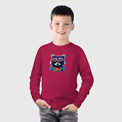Лонгслив хлопковый детский Модный енот в очках, цвет: маджента — фото 2