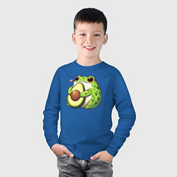 Лонгслив хлопковый детский Лягушка обнимает авокадо, цвет: синий — фото 2