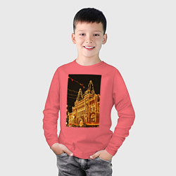 Лонгслив хлопковый детский Столица в праздничных огнях, цвет: коралловый — фото 2