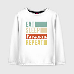 Лонгслив хлопковый детский Eat sleep Palworld rpeat, цвет: белый