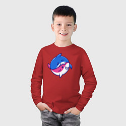 Лонгслив хлопковый детский Акулы инь ян, цвет: красный — фото 2