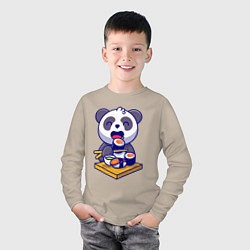 Лонгслив хлопковый детский Панда и суши, цвет: миндальный — фото 2