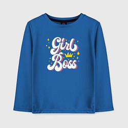 Лонгслив хлопковый детский Girl boss crown, цвет: синий